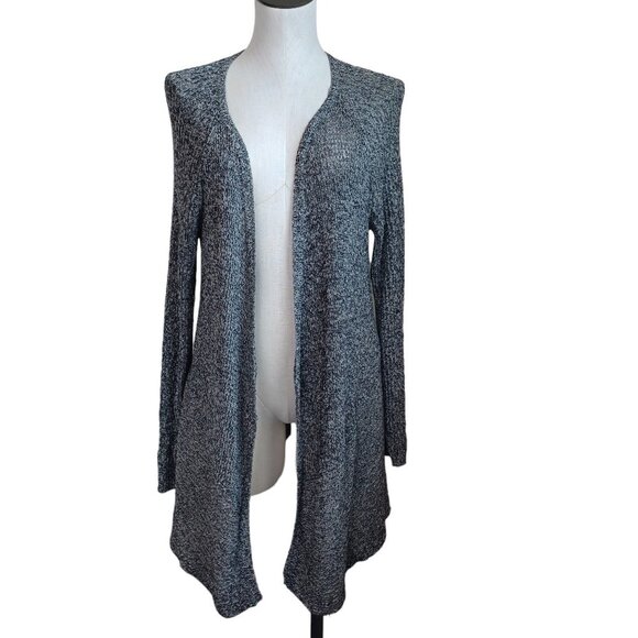 Eileen Fisher Cardigan Sweater Open Knit Linen Wool Blend Dark Neutral Womens L - Picture 11 of 13